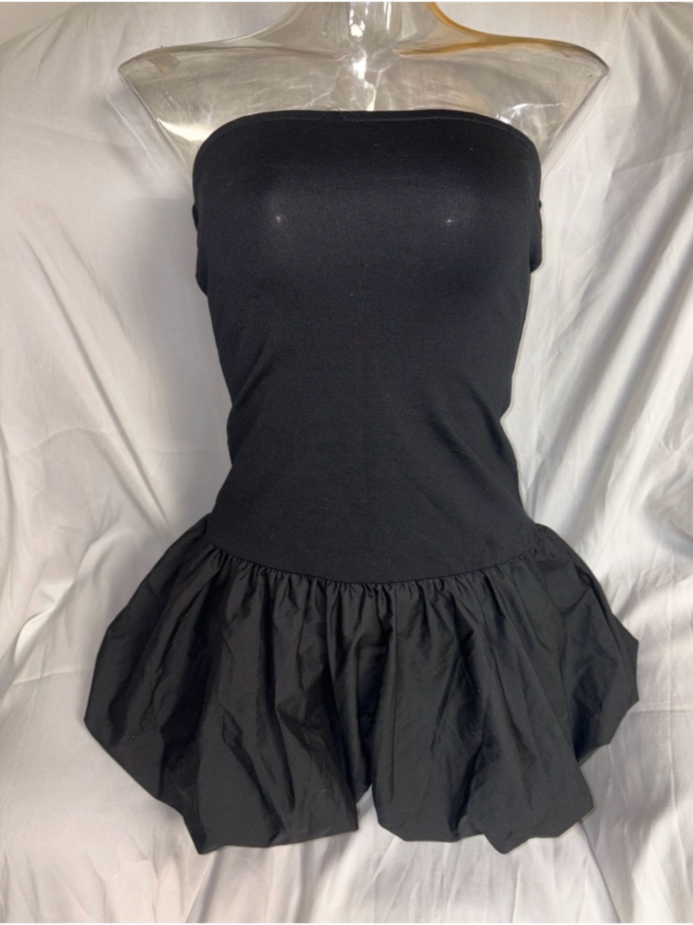 Good Luck Gem Strapless Black Bubble Hem Mini Dress Size Small